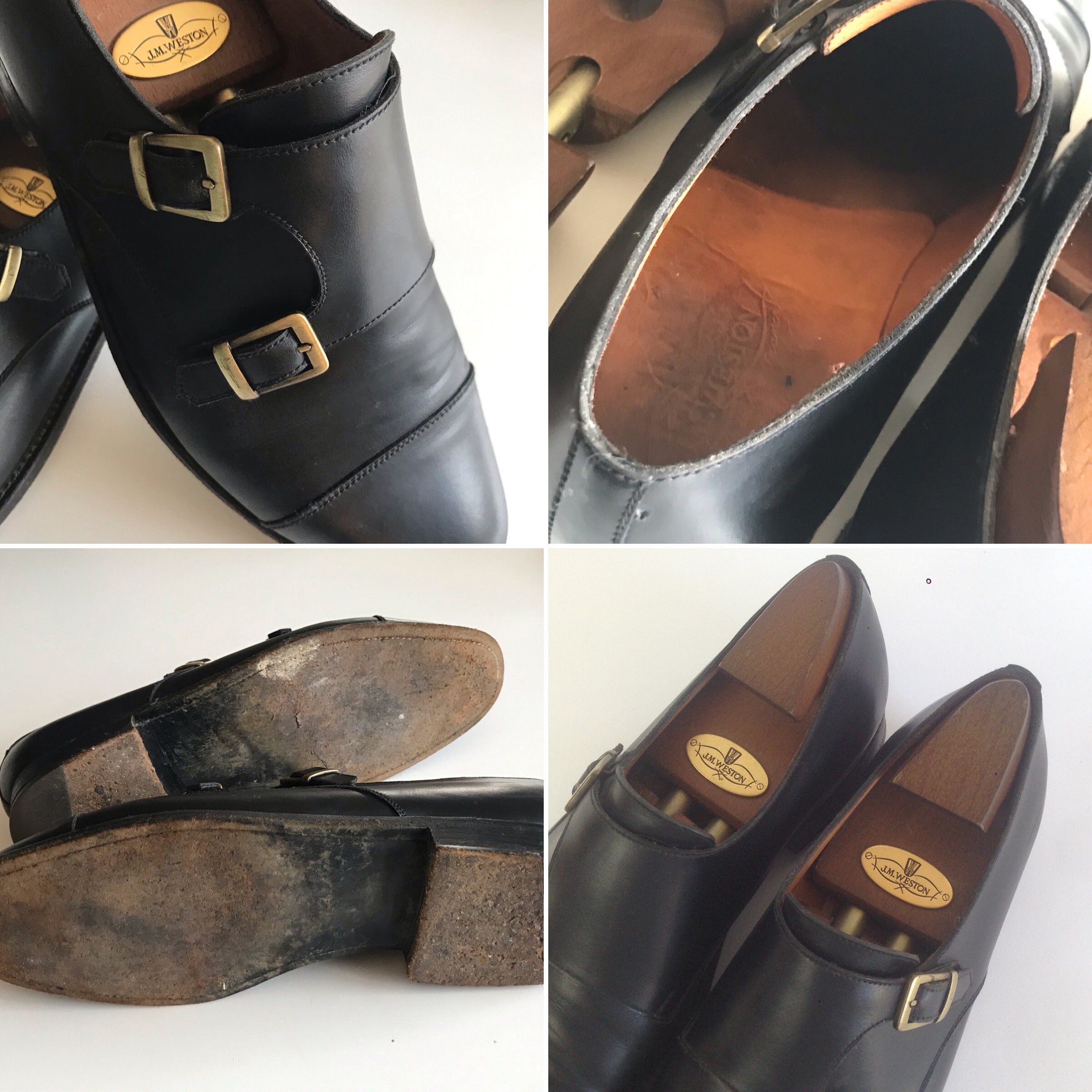 Vintage J.M. Weston Monk Strap Shoes 1980s | Black Leather Derby 