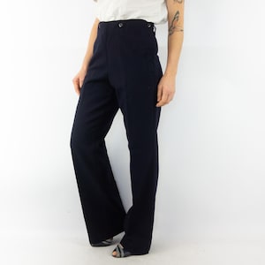 Pantalones de vestir de estilo vintage de la Marina de guerra / Década de 1970 / Marine Nationale / Marina francesa / Pantalones de vestir / Solapa abotonada / Lana azul marino / Cintura alta / Fabricados en Francia