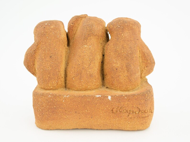 Vintage Brutalist Sculpture 1970s | Seated Terracotta Figures | Naive Art, Unique Piece | Made in Spain image 4