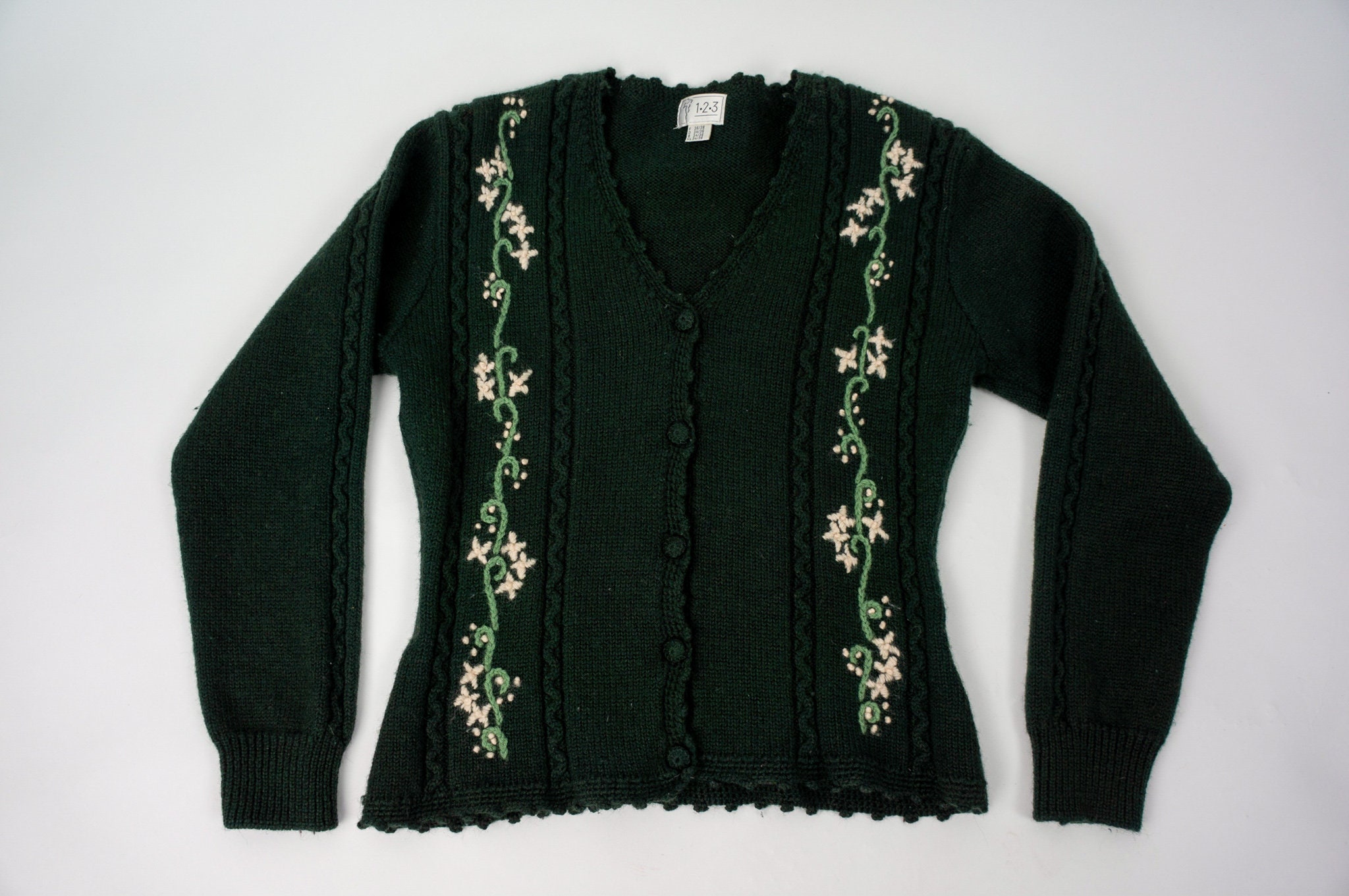 Floral Vintage Cardigan 1980s Austrian Wool Jacket Floral  