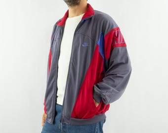 Vintage Nike träningsjacka från 1990-talet | Glänsande färgblock, Swoosh-logotyp | Storlek L