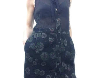 Vestido vintage Dolce & Gabbana floral em seda e lã, anos 90 | Partes transparentes, mangas curtas | M/G