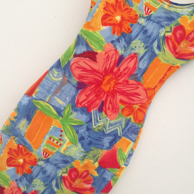 Kenzo Jungle Vintage Bodycon Dress 1980s Floral Pencil Dress Stretch Cotton Dress Multicolor Summer Dress Made in Italy Size S image 10