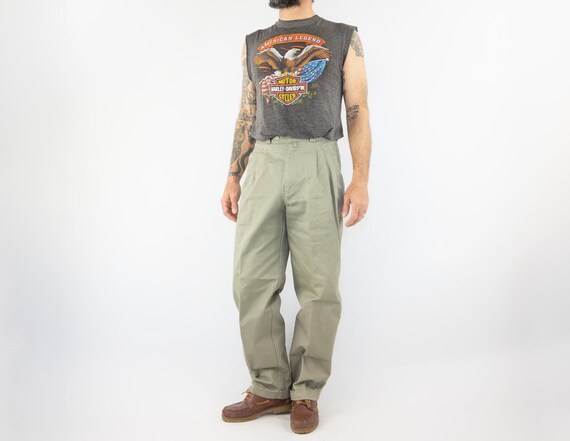 パンツ 80s unknown vintage Chino Trousers Vintage Chino Pants 1980s | Pleated Beige Cotton Trousers
