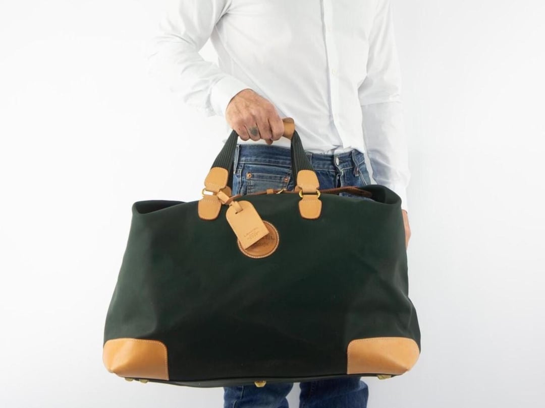 Vintage Lancel Travel Bag 1980s | Green Canvas & Leather Weekender