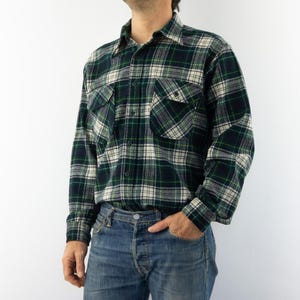 Vintage Pendleton Wool Flannel Shirt 1990s | Blue Green Plaid | USA | M