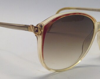 Paco Rabanne | Vintage Sunglasses | 1980s | Oversize Sunglasses | Transparent/Red Acetate Frame | Gray Lenses | Made in France