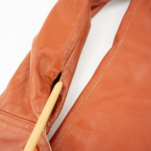 Vintage Brown Leather Jacket 1970s | Fitted Cut, Pointed Collar & Chest Pockets | S image 13