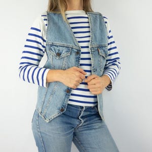 Vintage Levi's jeansväst från 1970-talet | Ärmlös jacka, retro bikerväst | Orange flik | USA | M
