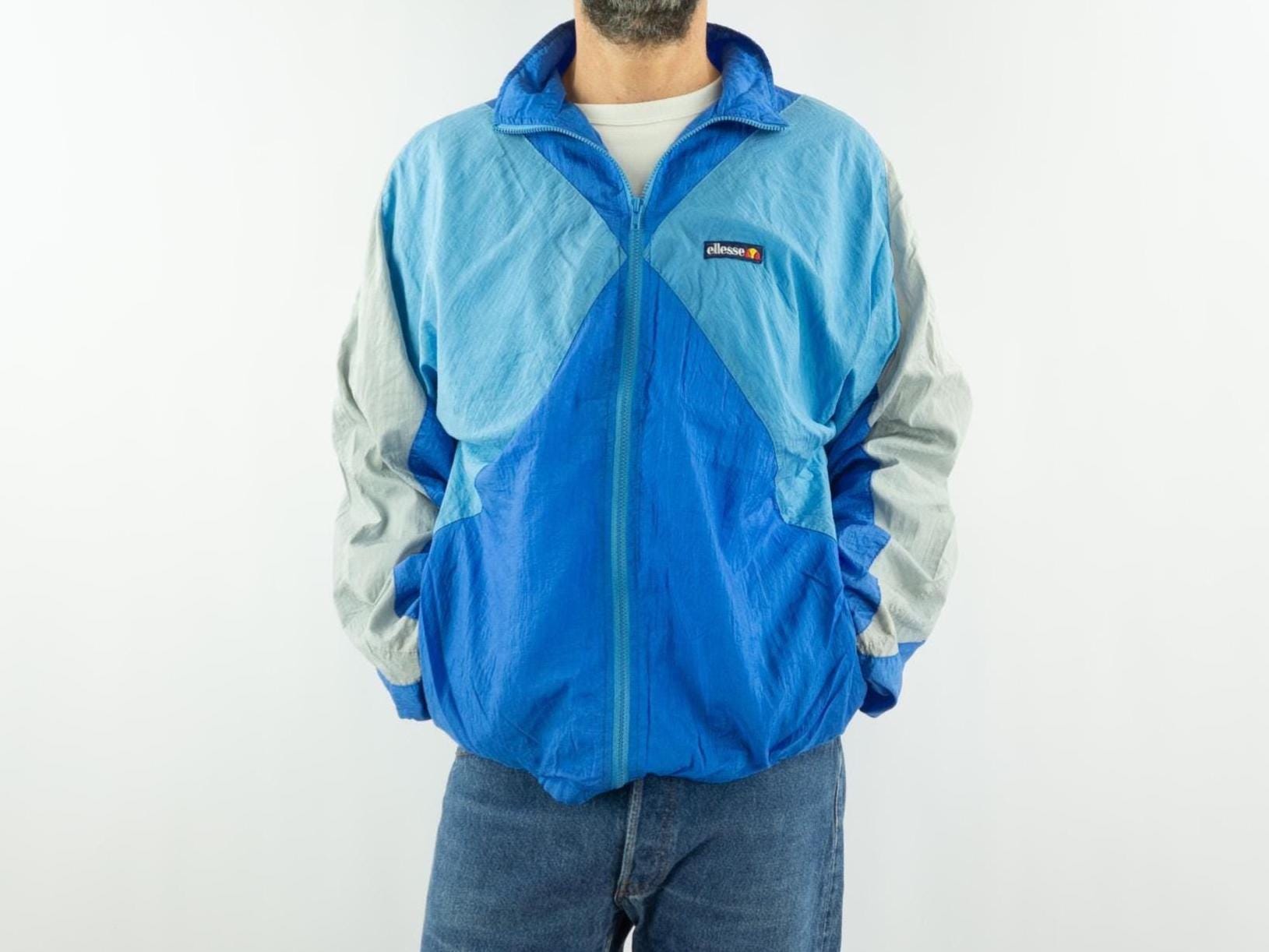 Vintage Ellesse Track Jacket 1980s | Blue Color Block Windbreaker
