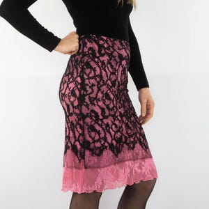Christian Lacroix - Bazar | Vintage Lace Skirt | 1990s | Sexy | Black/Pink Skirt | 2 Layers/Transparent | Elastic | Made in France | Size S
