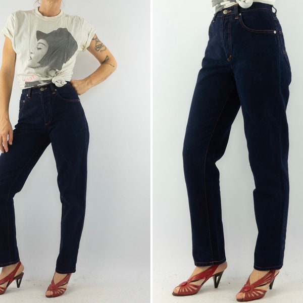 Ober | Vintage Jeans Frau | 1980er Jahre | Hoch taillierte Hose | dunkelblauer Jeansstoff | Mom Jeans | Karottenhose | 80er Jahre Mode | Grösse M
