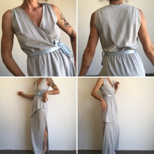 Vintage Evening Dress Maxi Dress 1980s Striped Infinity Dress Light Blue/White Ruffle Dress Made in France Size S image 2