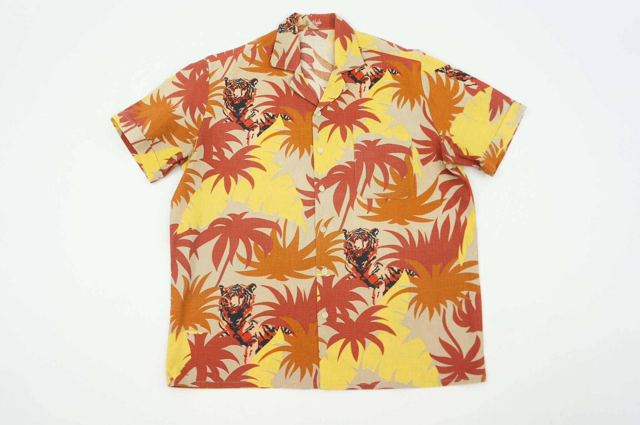 Chemise Hawaïenne Vintage En Soie Tigre Années 40 - Taille L Homme - Jaune