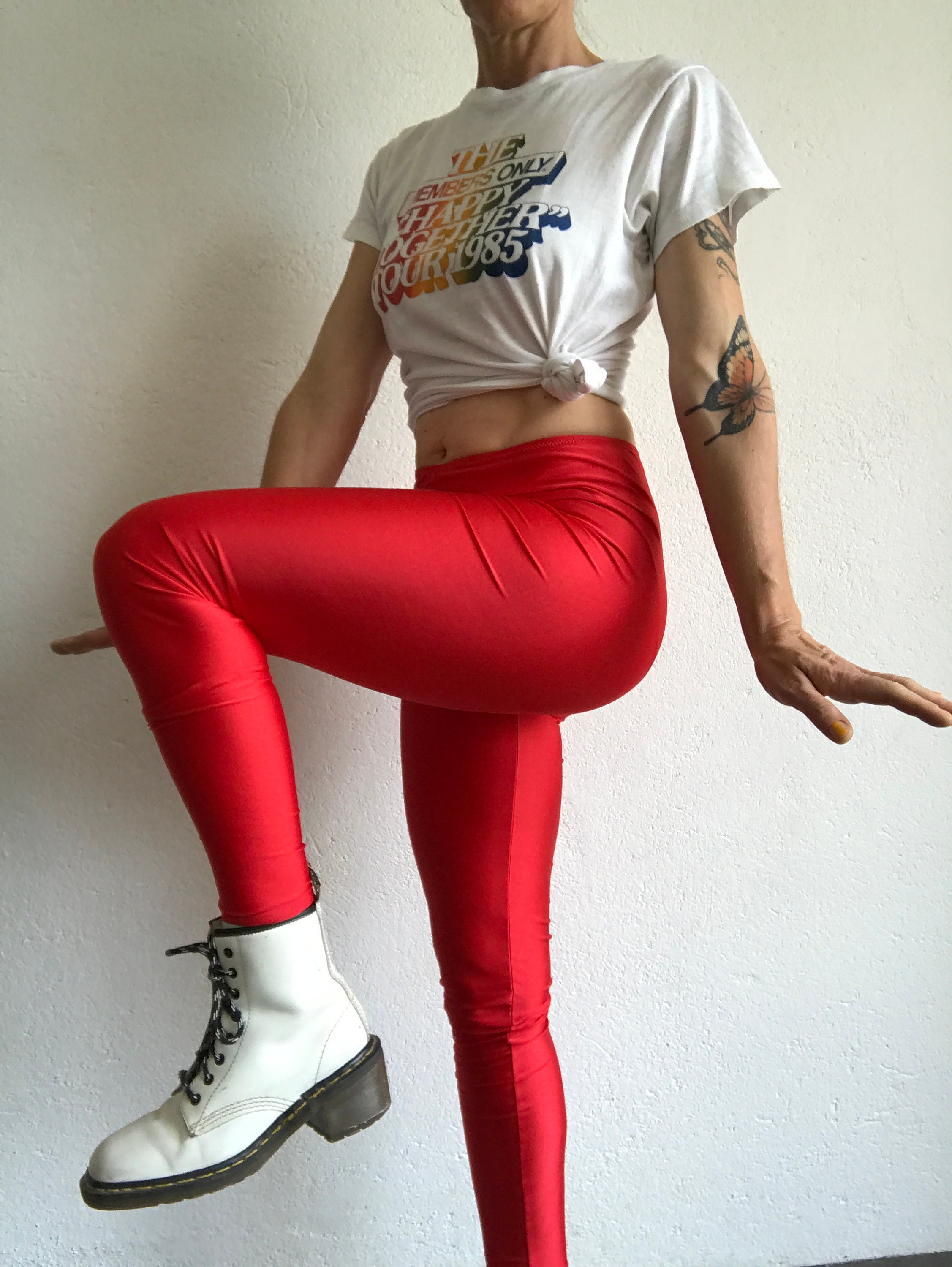 Leonard Vintage Leggings 1980s Fluo Stretch Leggings Shiny Red Pants High  Waist Made in Italy NOS Size 2 -  Norway