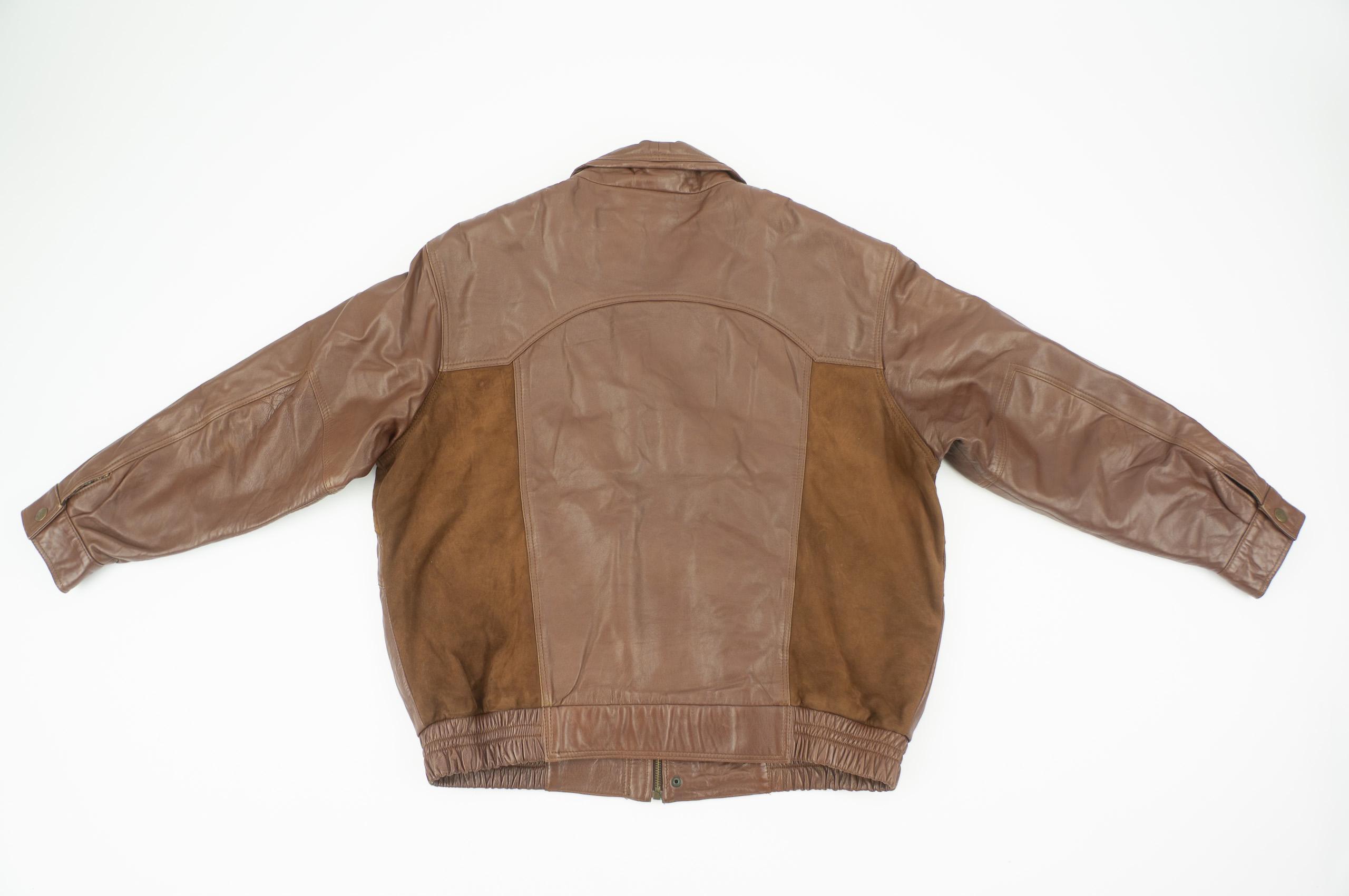 Vintage Brown Leather Bomber Jacket 1980s | Smooth & Suede Panels