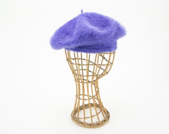 French Vintage Beret 1980s | Purple Angora Wool Hat | Women Winter Cap | France