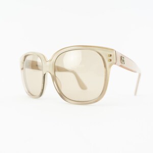 Emmanuel Khanh Vintage 1980s Sunglasses | Oversized Light Pink Acetate Frame | Amber Gradient Brown Lenses | Metal EK Logo | Made in France