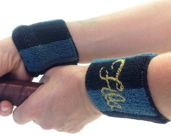 Fila Vintage Tennis Wristband 1980s | Black Blue Stripes Yellow Logo | Italy | NOS