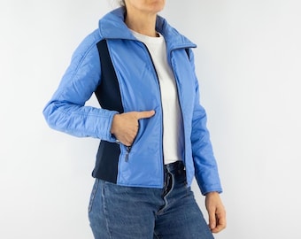 Jaqueta de esqui vintage dos anos 80 | Jaqueta bomber acolchoada azul | Jaqueta anorak para neve | Tamanho P/M