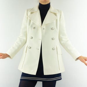 Burton | Vintage Wool Coat | 1960s | White A-Line Coat | Mod Coat | Double Beasted Coat | Winter Trapeze Coat | Made in England | Size S