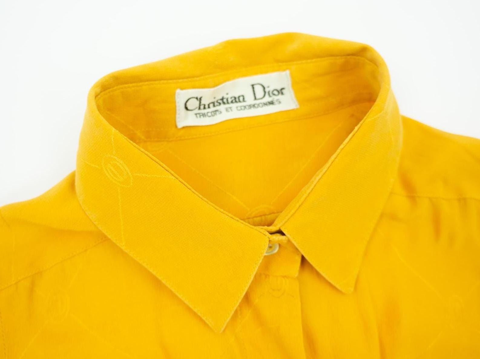 Vintage Christian Dior Silk Blouse 1980s | Mustard, CD Monogram 