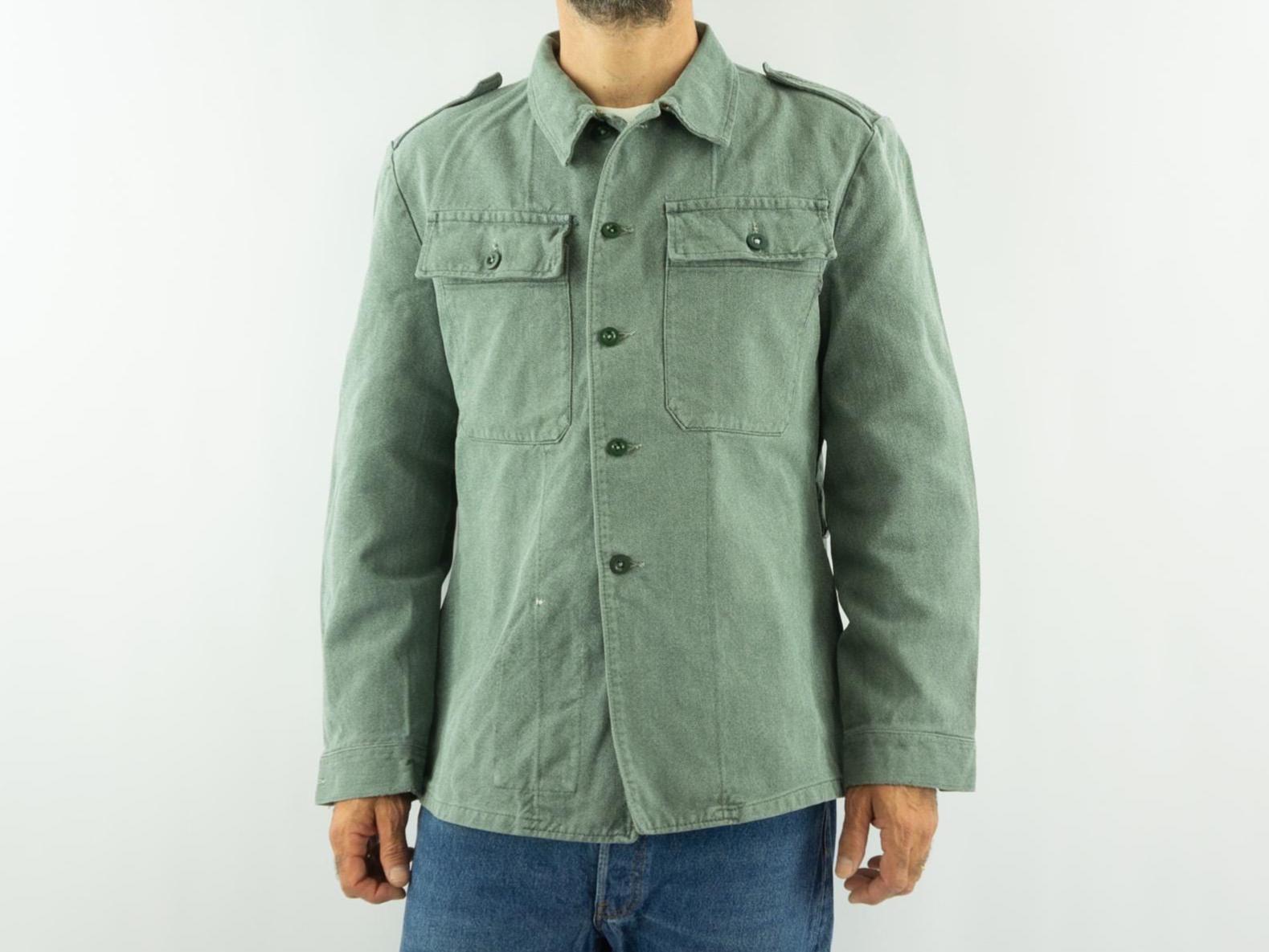 Vintage Swiss Army Denim Work Jacket 1950s | Green Grey Heavy