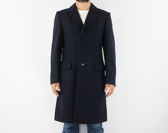 Vintage CROMBIE Black Wool Overcoat | 36 38 Regular | Made in