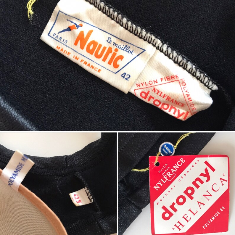 Blackwhite Nautic Paris Vintage SwimsuitBikini PolyamidePlastic 1970s Bond Girl Style Deadstock Rings