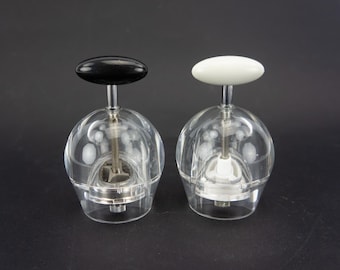 Bodum Peppino Vintage Salt & Pepper Mills 1990s | C Jorgensen Design | Lucite Cylindrical Shakers