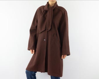 70s~80s ウールコート 希少デザイン 切り替え デカ襟 ブラウン 70s~80s