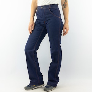 Boot&#39;s Club | Vintage Bell Bottom Jeans | 1970s | High Waist Denim Pants | Dark Indigo Denim | Hippie Jeans | Made in France | NOS | Size S