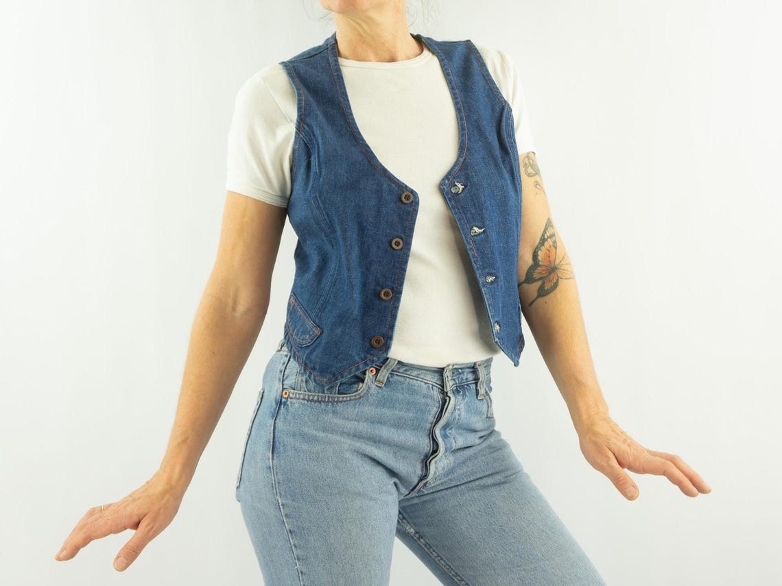 Vintage Wrangler Vest 1970/80s | Fitted Western Cut | Dark Blue Denim | USA | L, foto 1 de 5