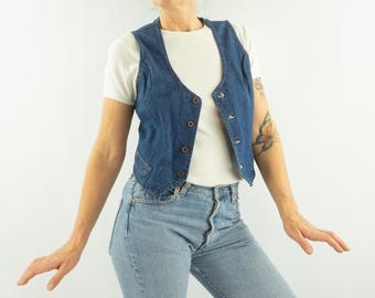 Chaleco Wrangler vintage de los años 70/80 / Corte western ajustado / Denim azul oscuro / EE. UU. / L