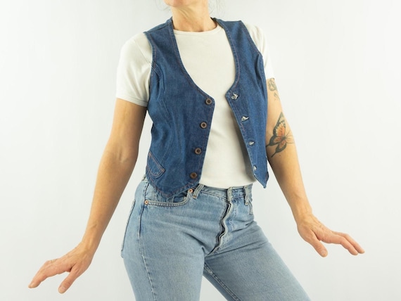 Vintage Wrangler Vest 1970/80s | Fitted Western Cut | Dark Blue Denim | USA | L