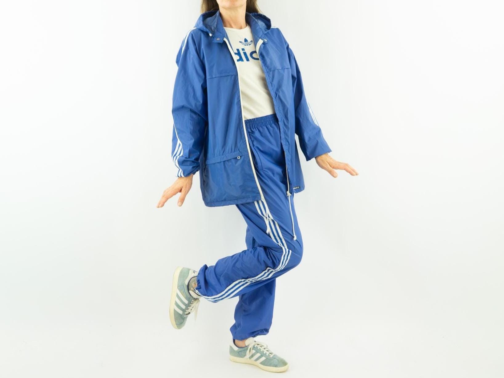 Adidas Vintage Tracksuit 1980s | Blue 3 Stripes | Hooded Jacket