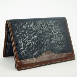 Courrèges / Cartera de cuero vintage / Década de 1980 / Cartera de cuero azul/marrón con logotipo / Billetera de cuero / Cartera de tarjetas de crédito / Made in France