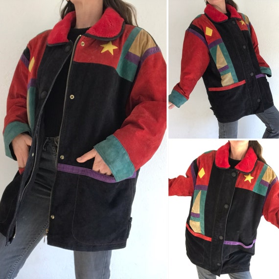 Vintage Patchwork Leather Jacket 1980s Colorblock Gem