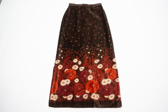 Vintage Maxi Skirt | 1970s | Velvet Skirt with Fl… - image 2