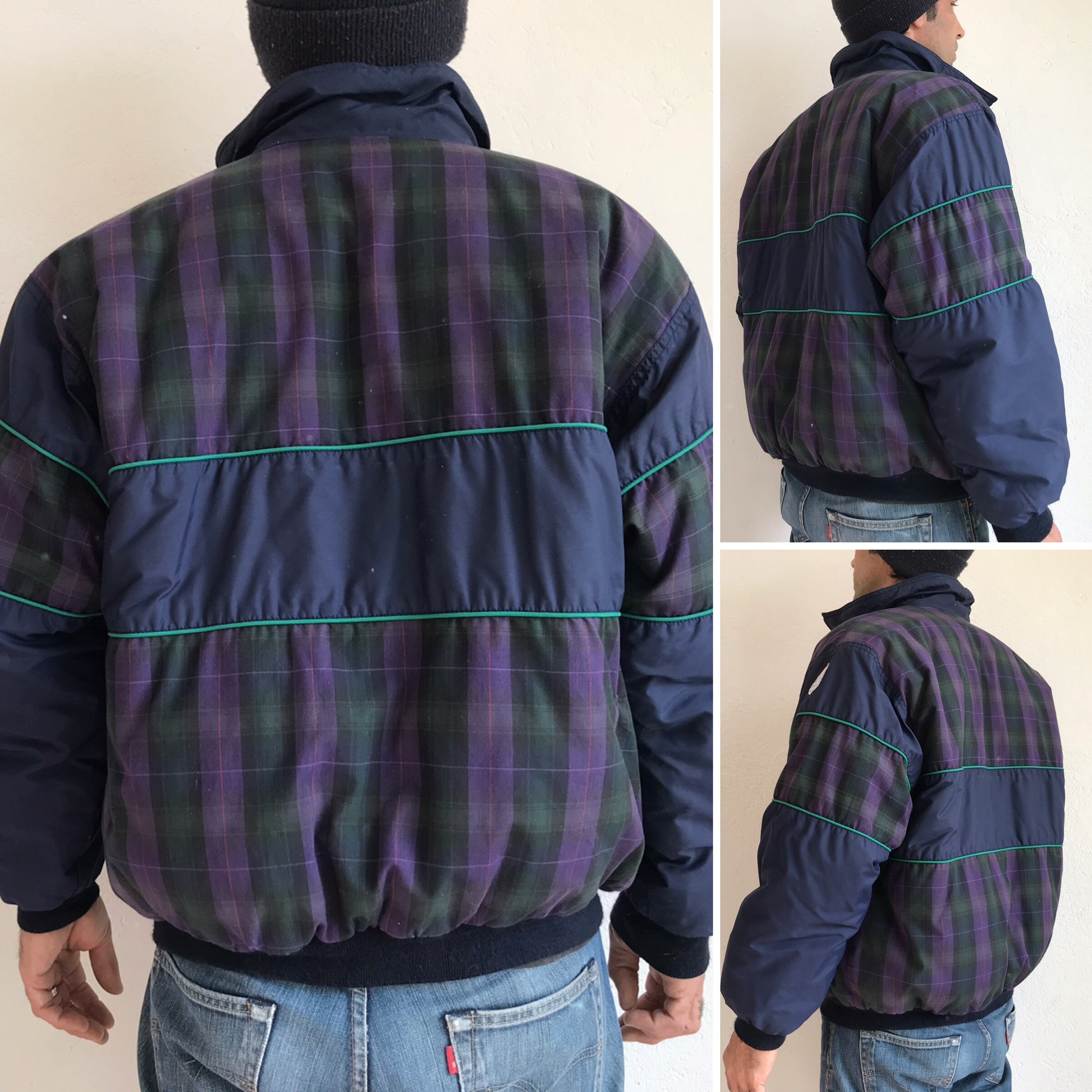 K-way Vintage Plaid Puffer Jacket | Check Quilted Ski Coat