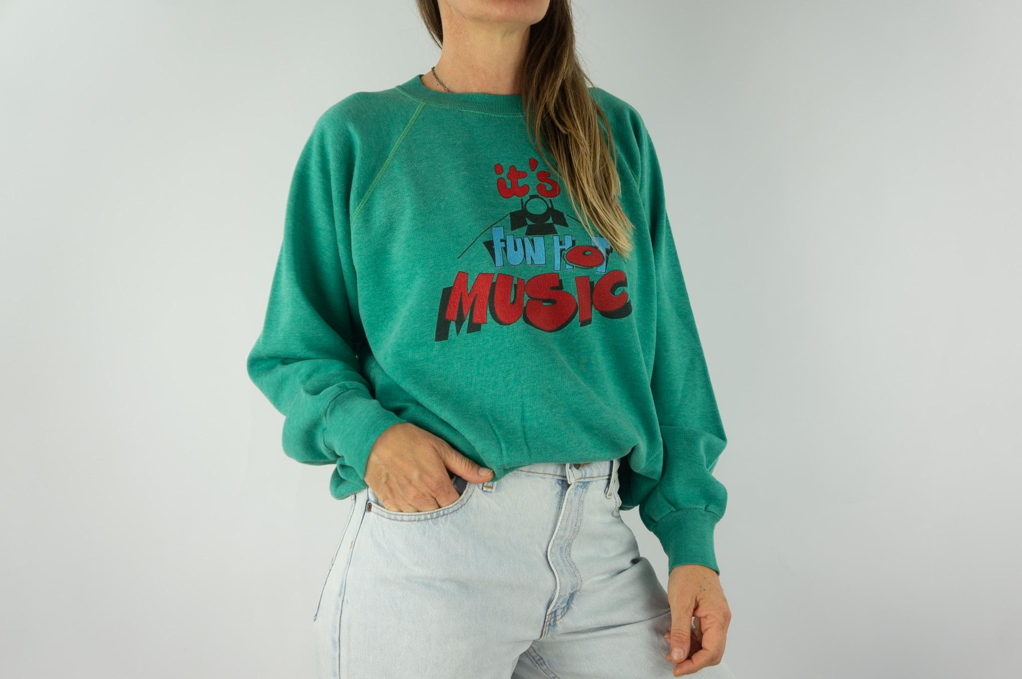 Vintage Graphic Sweatshirt 1980s | Blues London, Green Cotton