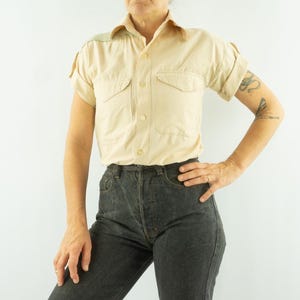 Vintage Louis Féraud Blouse 1980s |  Safari shirt | Cream Green | S