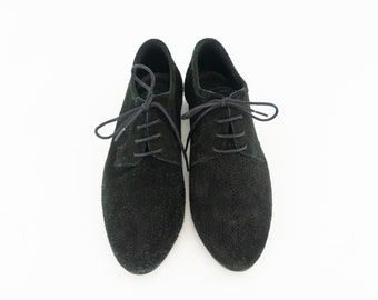 Minelli Vintage Black Suede Derby Shoes | Perforated Laced  display picture 3