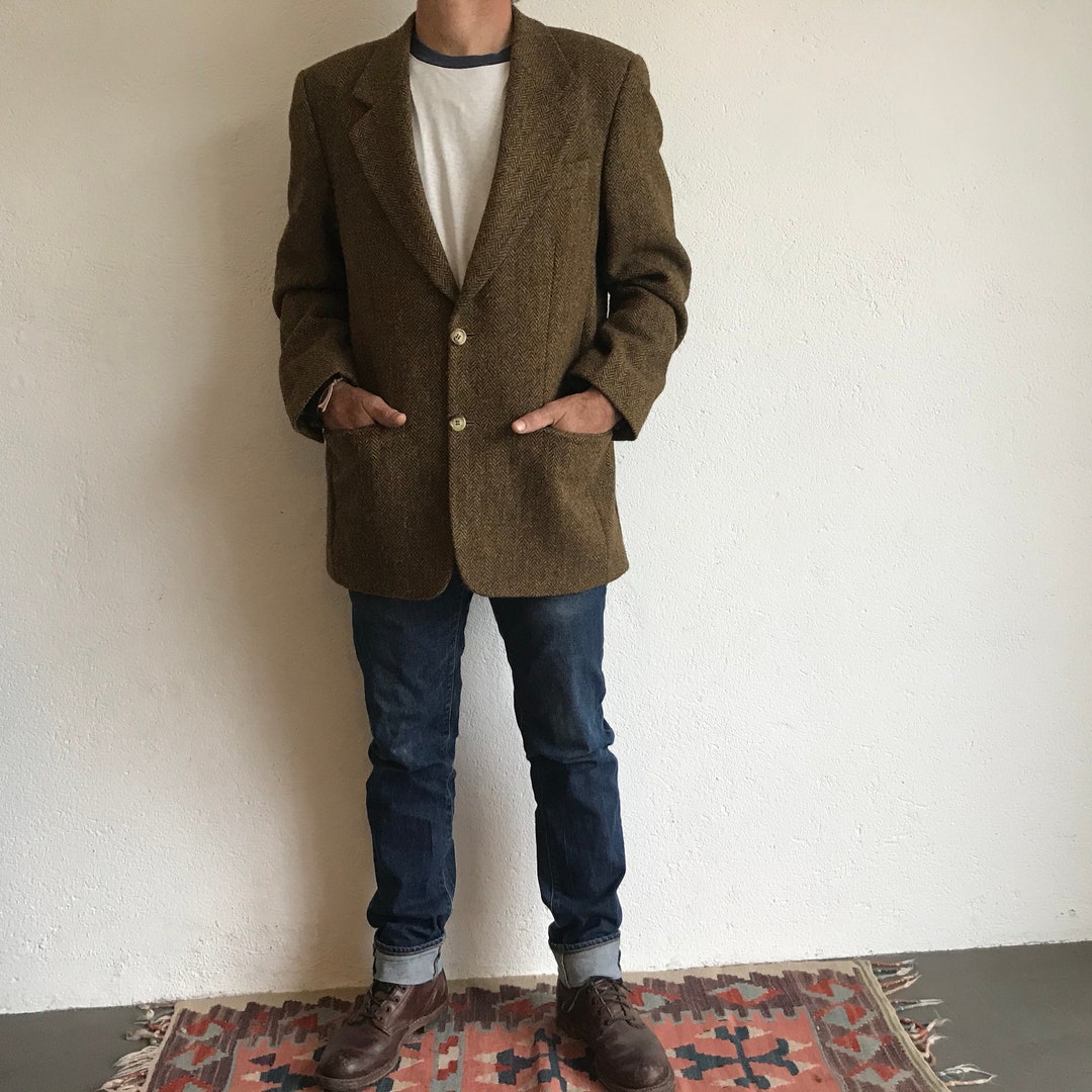 Men's Vintage Grey/Blue Tweed 1980s Coat 44