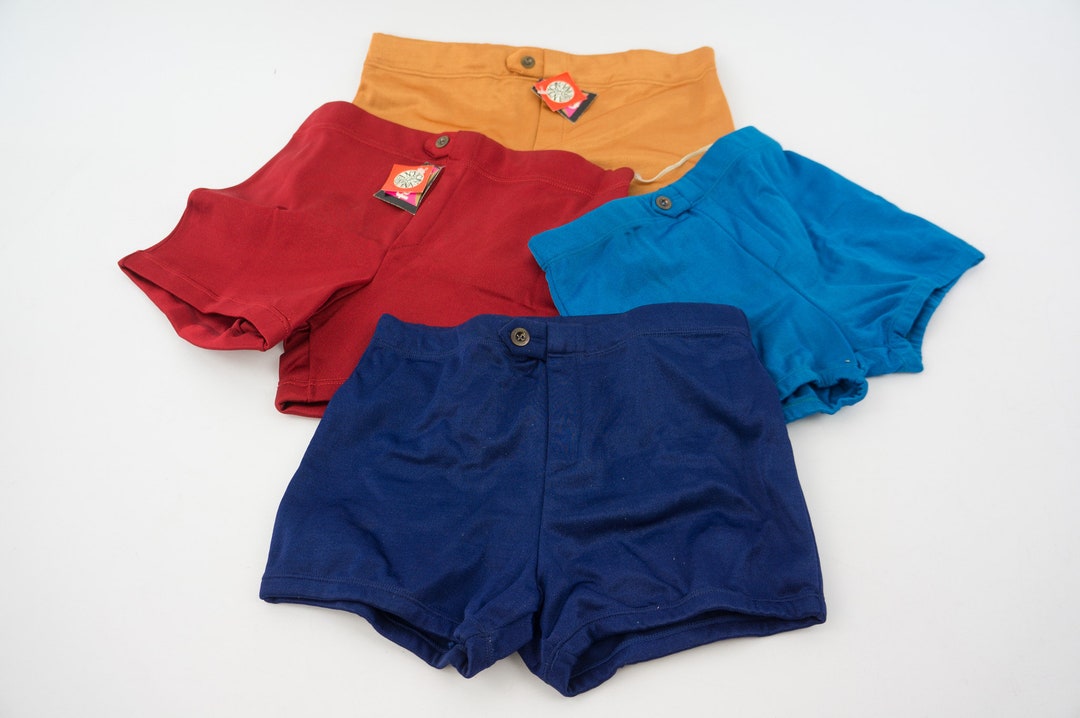 Fortson Vintage Men's Swimwear 1960s Shiny Swim Short Yellow/blue/red