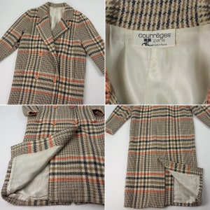 Vintage Courreges ullmaxikap från 1980-talet | Rutig Prince of Wales-kappa, dubbelknäppt | Frankrike | M bild 10