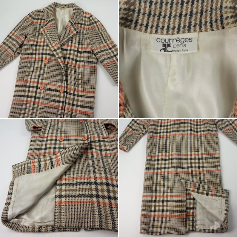 Vintage Courreges ullmaxikap från 1980-talet | Rutig Prince of Wales-kappa, dubbelknäppt | Frankrike | M bild 10