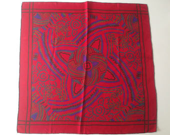 Vintage Lanvin Silk Scarf 1980s | Red Square Floral Abstract Print | Made in France | 30"