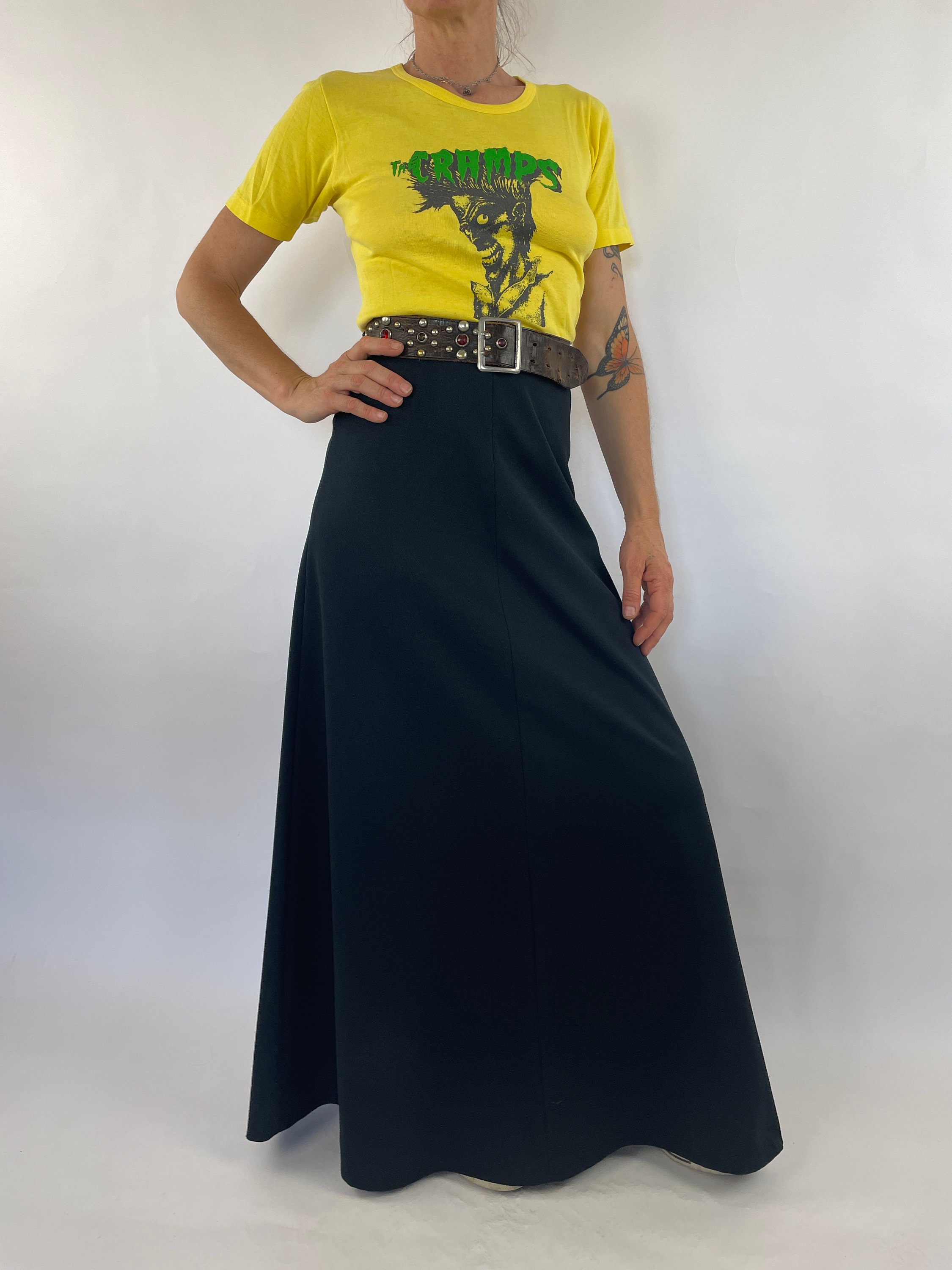 Vintage Maxi Skirt 1970s | Black High Waist A-line Skirt | French 70s ...
