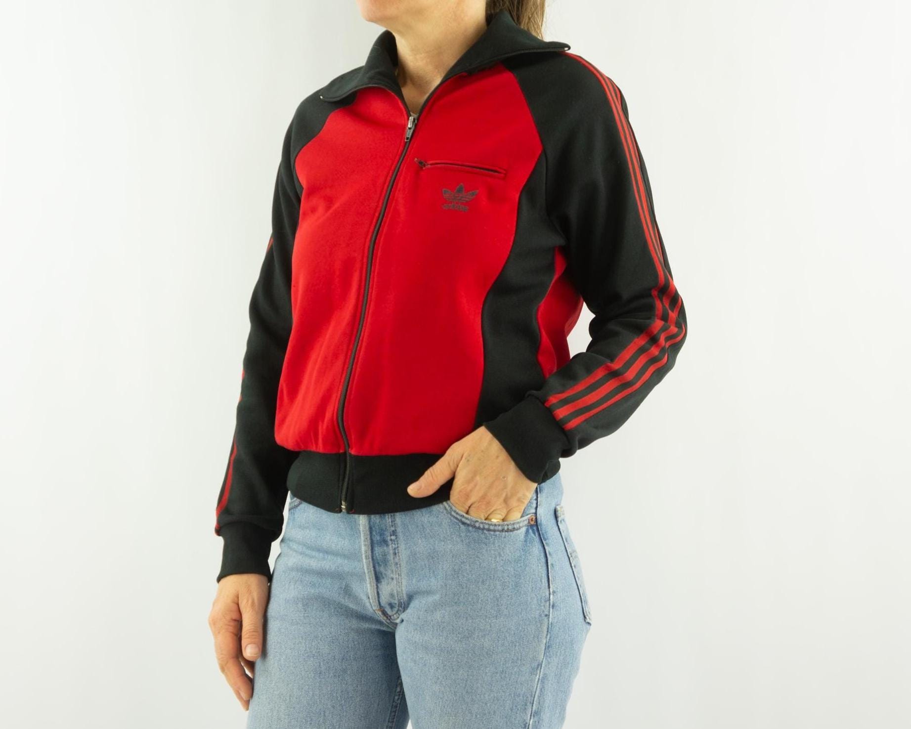 Vintage Adidas Ventex Track Jacket 1970s | Red Black, 3 Stripes 